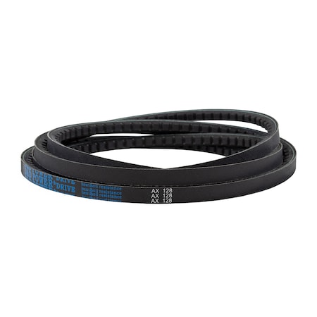 D&D AX128 Cogged, Classical V-Belt, 130 in Outside Length, 1/2 in Top Width, 5/16 in Thickness, 1 Ribs AX128